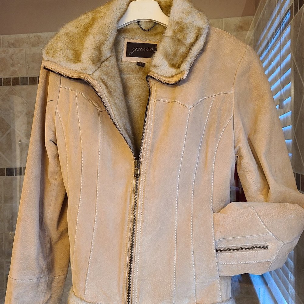 Guess Tan Leather Jacket Large